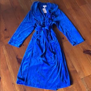 Blue faux velvet floor length robes by Cabernet